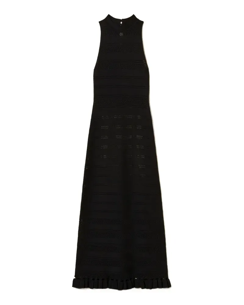Twin-Set Langes Rollkragen-Strickkleid mit Rüschen - Schwarz Schwarz