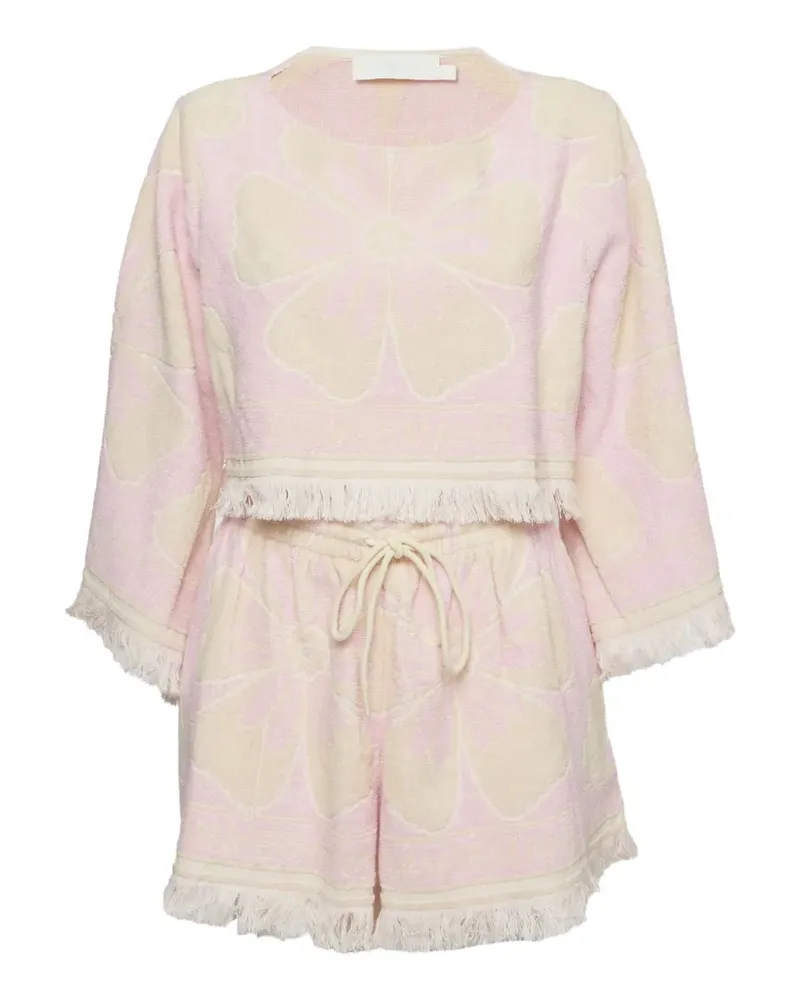 Zimmermann Set aus Oberteil und Shorts mit Fransenbesatz - Rosa Rosa