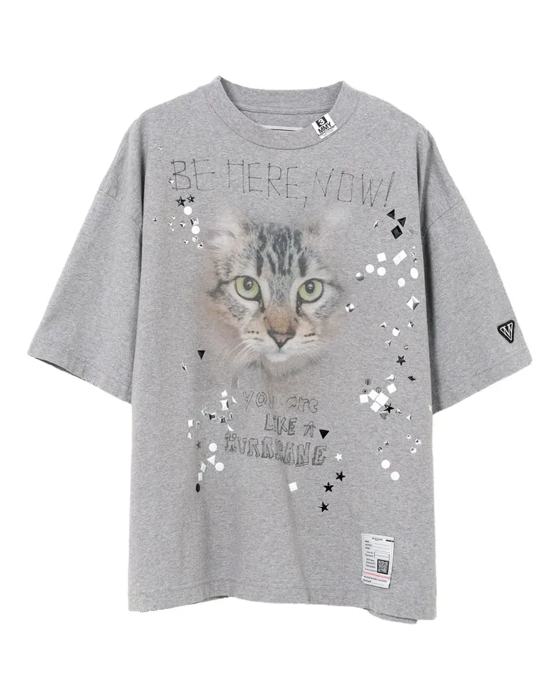 MIHARAYASUHIRO Verziertes T-Shirt mit Katzen-Print - Grau Grau