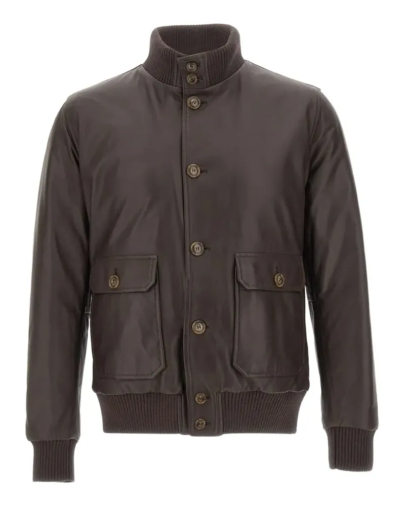 BARBA Vermont Lederjacke mit geripptem Strickbesatz - Braun Braun