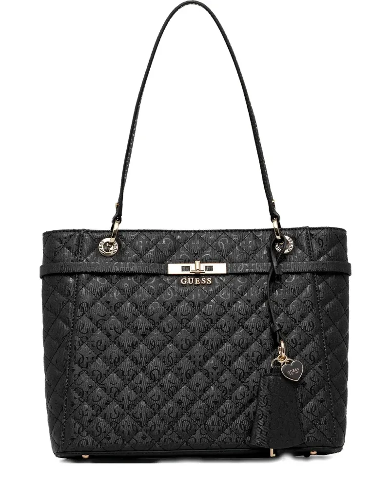 Guess Gesteppte Idra Tote Bag mit Herzanhänger - Schwarz Schwarz