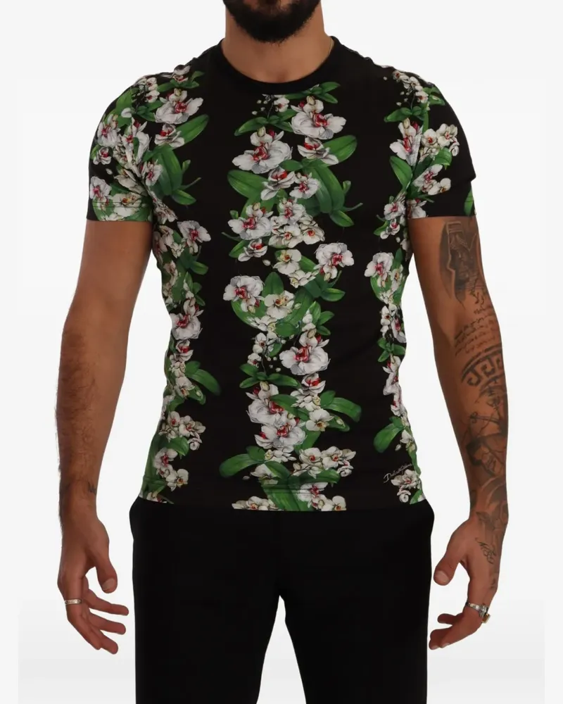 Dolce & Gabbana T-Shirt mit Orchideen-Print - Schwarz Schwarz