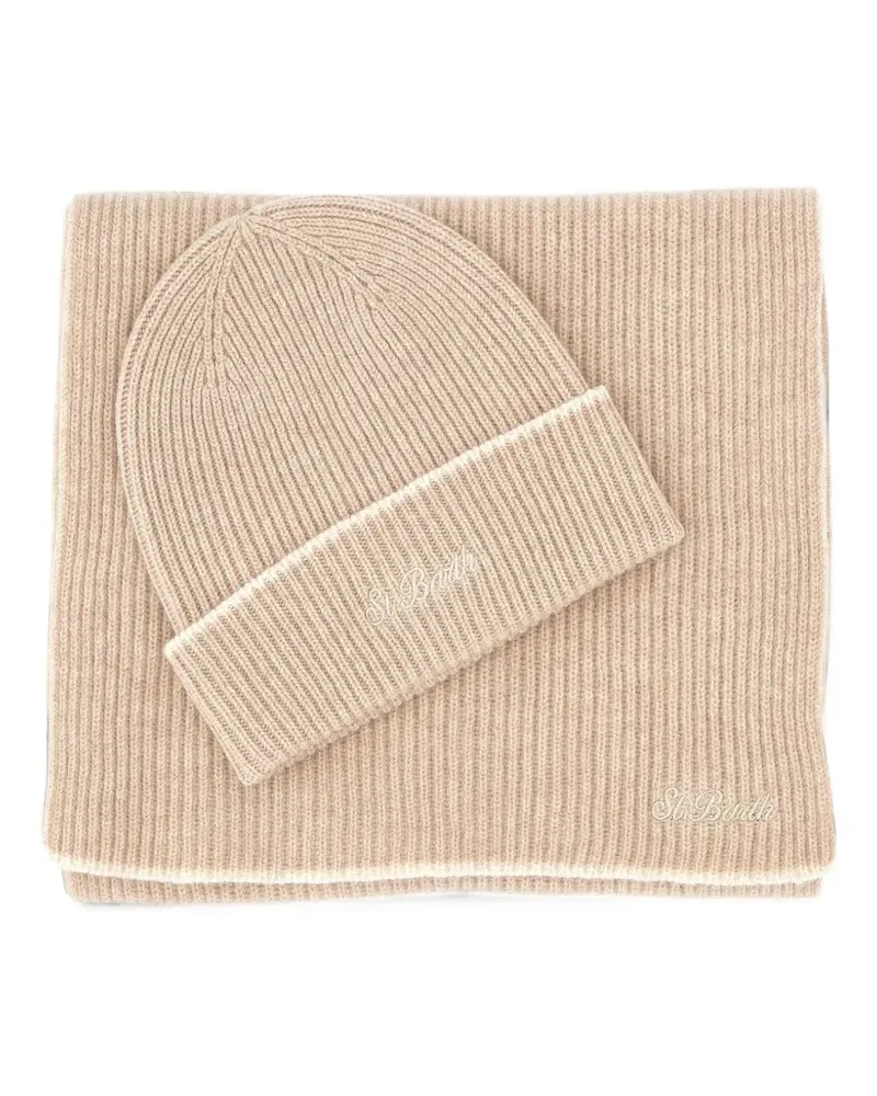 MC2 Saint Barth ribbed-knit scarf and beanie hat set - Nude Nude