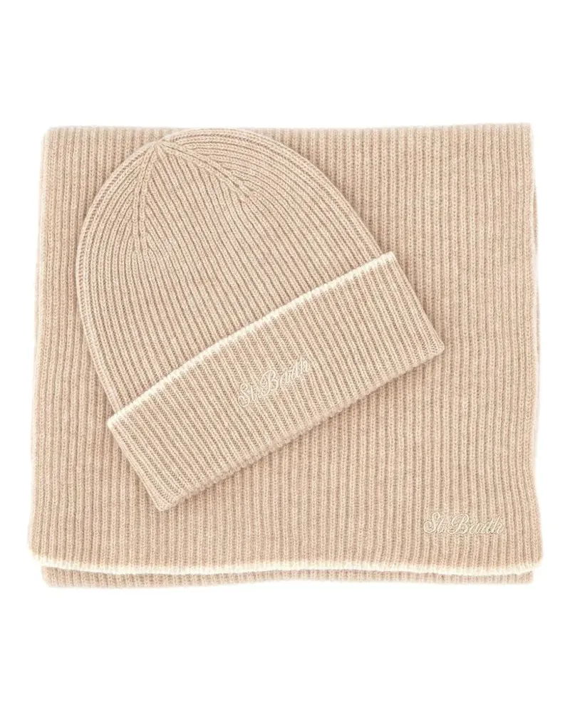 MC2 Saint Barth Set aus gerippter Beanie und Schal - Nude Nude
