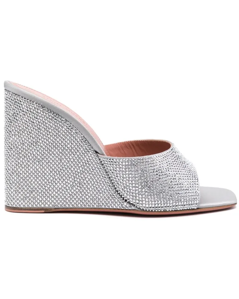 Amina Muaddi Lupita Wedge-Mules mit Kristallen 95mm Silber