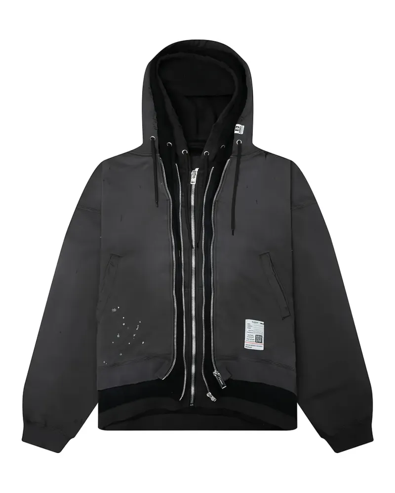 MIHARAYASUHIRO triple-layered distressed zip-up hoodie - Schwarz Schwarz