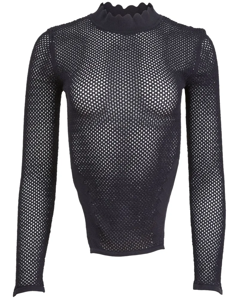 Fleur Du Mal Top aus Pointelle-Strick mit Wellensaum - Schwarz Schwarz