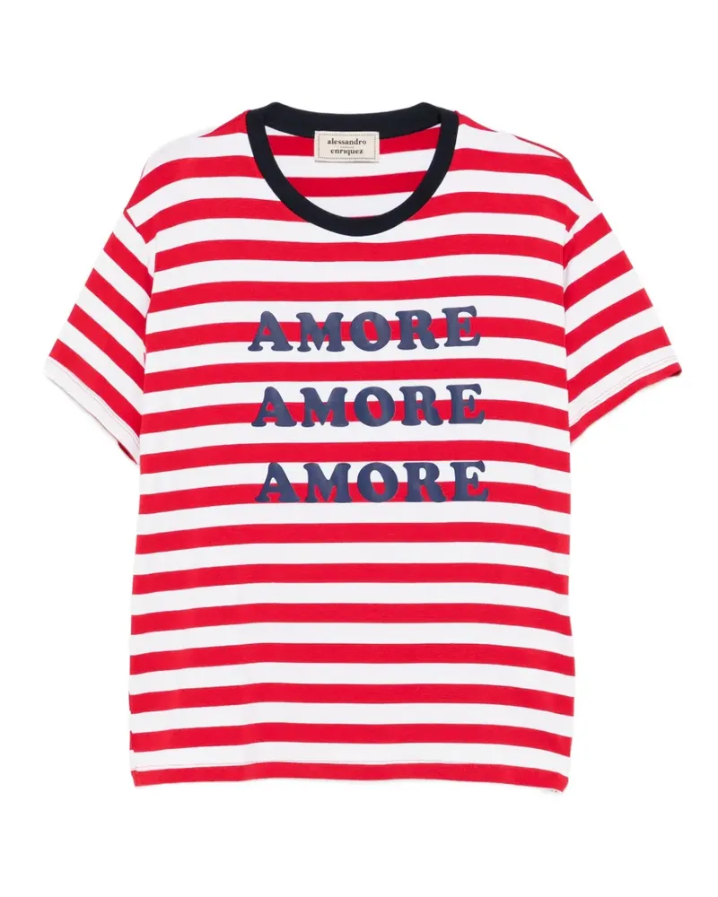 Alessandro Enriquez striped slogan-print T-shirt - Rot Rot