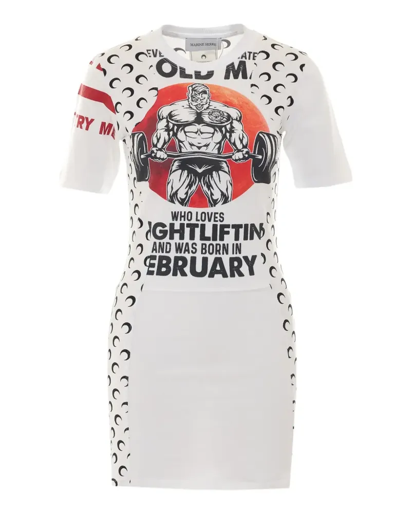 Marine Serre Moon-pattern crew neck mini dress - Weiß Weiß