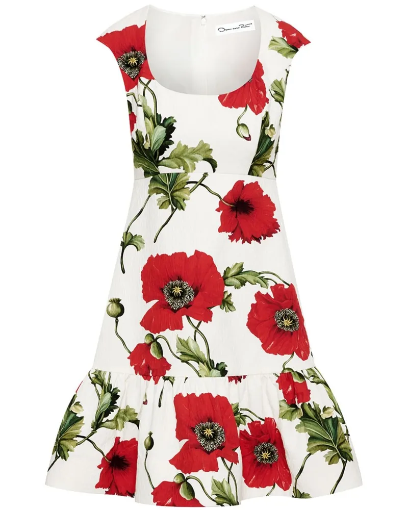 Oscar de la Renta Kleid mit Mohn-Print Weiß