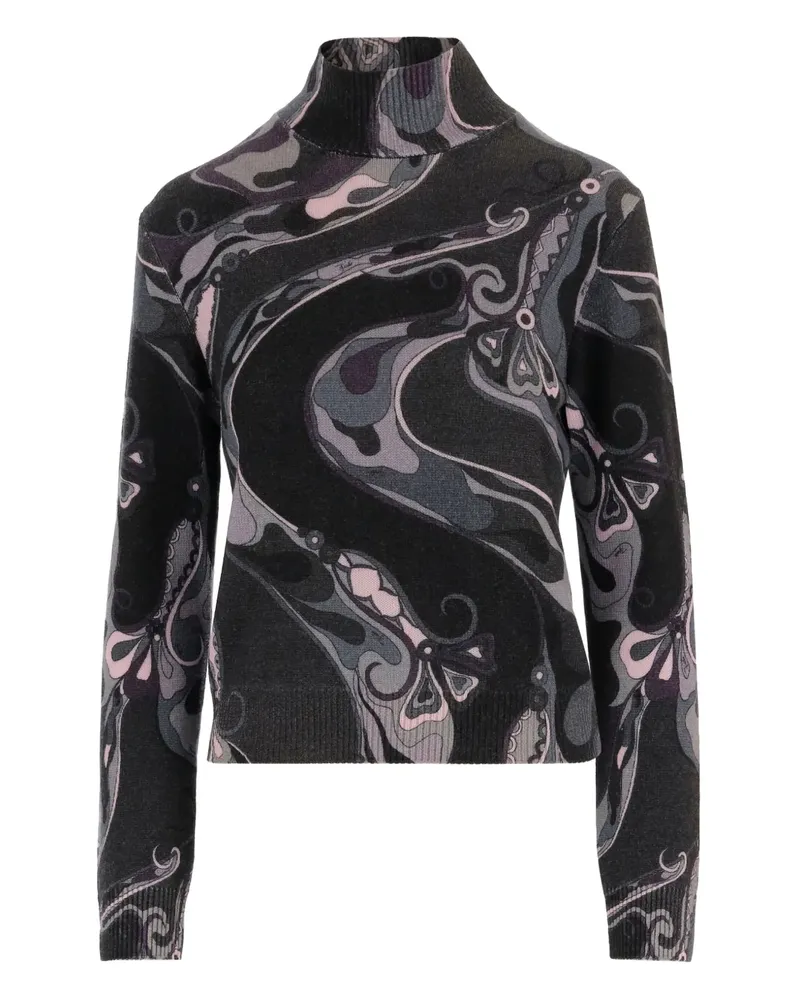 Emilio Pucci Orchideen-Pullover mit Stehkragen - Schwarz Schwarz