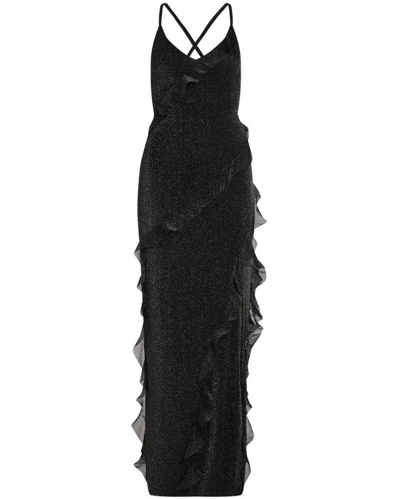 Karl Lagerfeld Gerüschtes Lurex-Maxikleid - Schwarz Schwarz