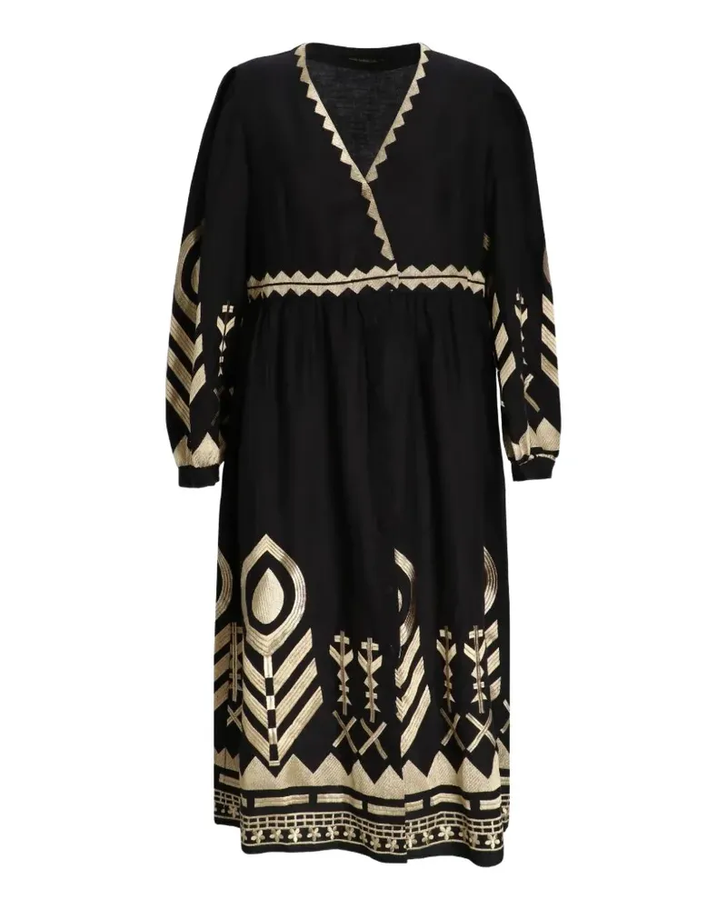 Greek Archaic Kori feather-embroidered wrap midi dress - Schwarz Schwarz