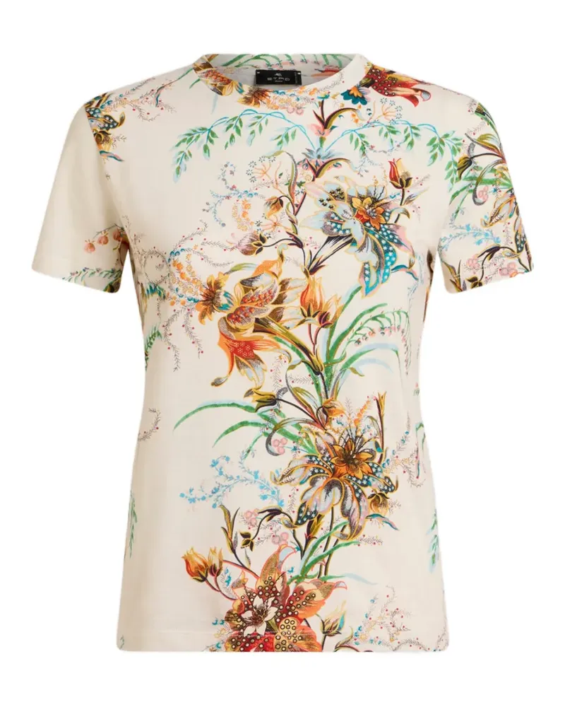 Etro cotton floral-motif T-shirt - Nude Nude