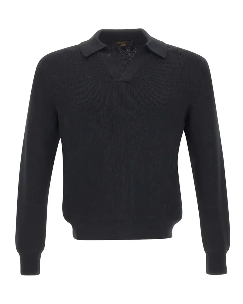 Gran Sasso ribbed-knit virgin-wool polo shirt - Schwarz Schwarz