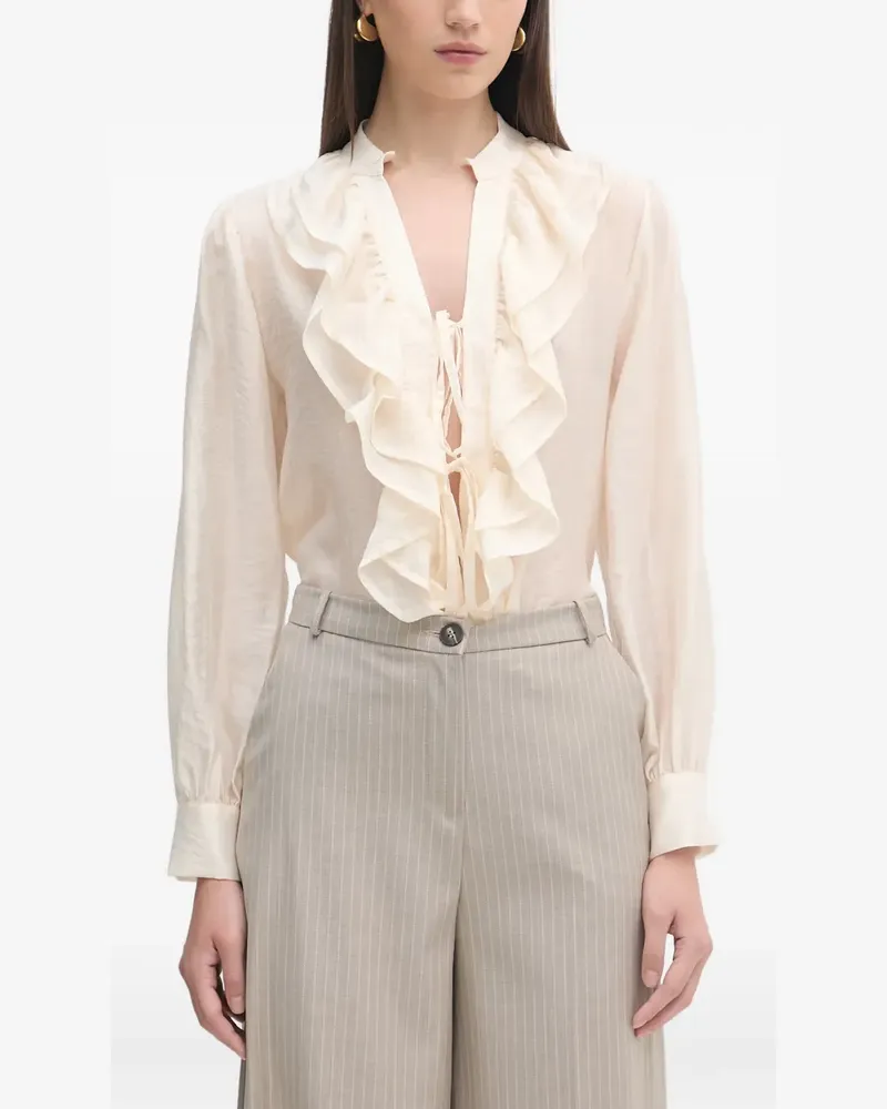 HAVEONE ruffled front-tie blouse - Nude Nude