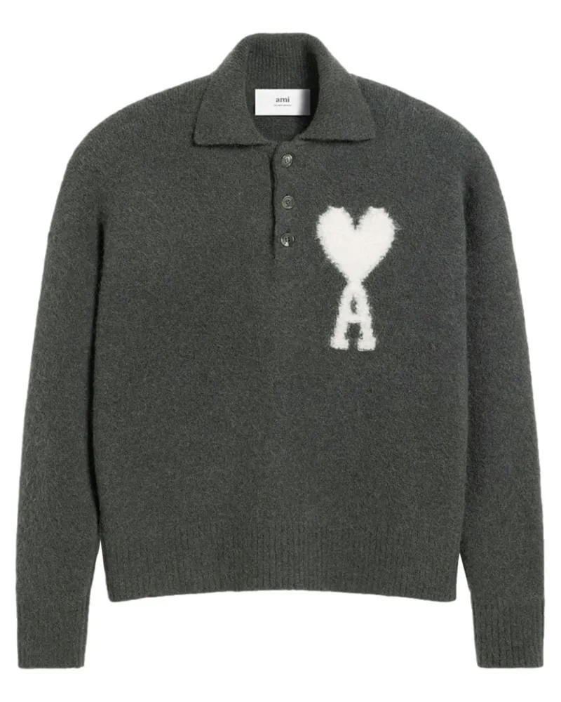 AMI Paris Ami de Coeur Pullover mit Poloshirtkragen - Grau Grau