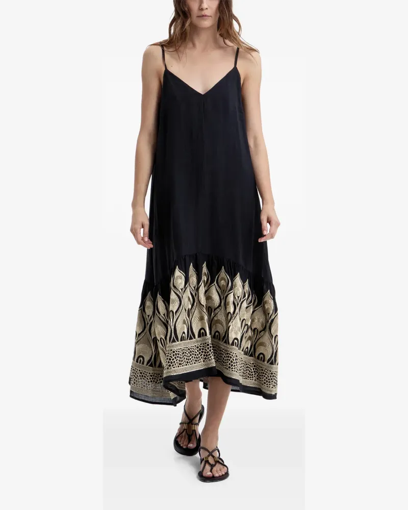 Greek Archaic Kori embroidered ruffled dress - Schwarz Schwarz