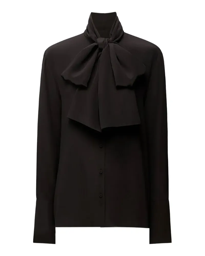 Another Tomorrow Signature Bow Seidenbluse - Schwarz Schwarz