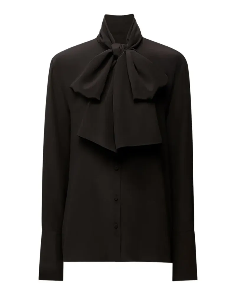 Another Tomorrow Signature Bow Seidenbluse - Schwarz Schwarz