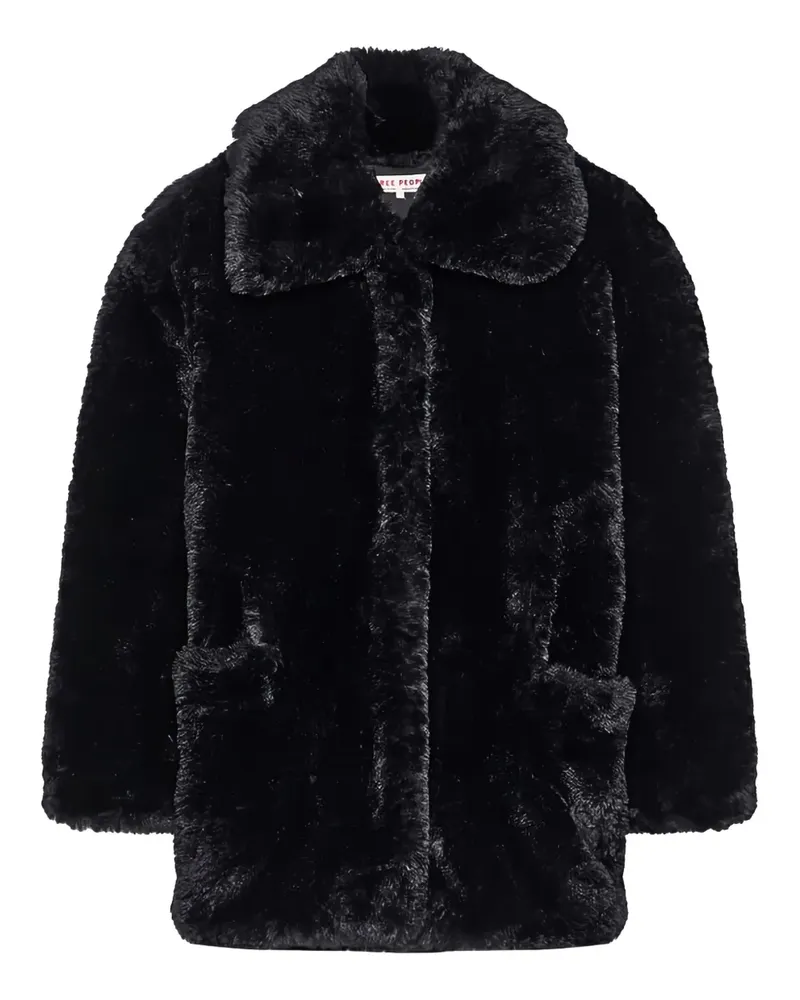 Free People Mantel mit Faux-Fur-Kragen - Schwarz Schwarz