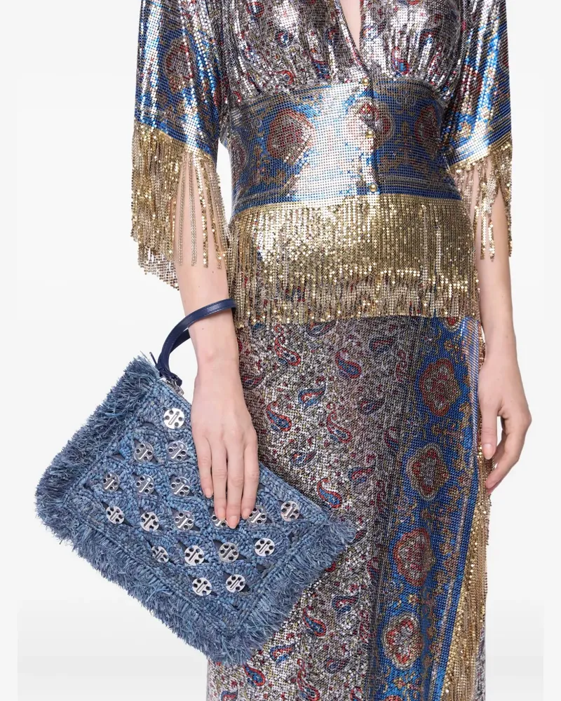 Paco Rabanne Jeans-Clutch aus Raffiabast - Blau Blau