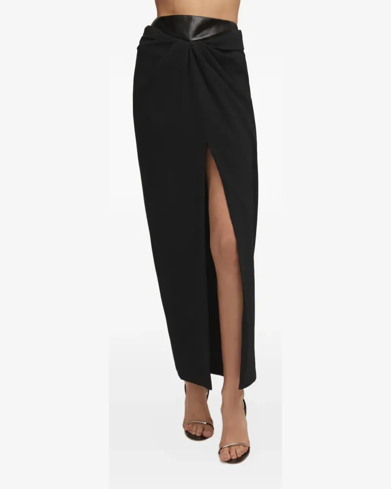 Brandon Maxwell Nora leather-waist draped skirt - Schwarz Schwarz
