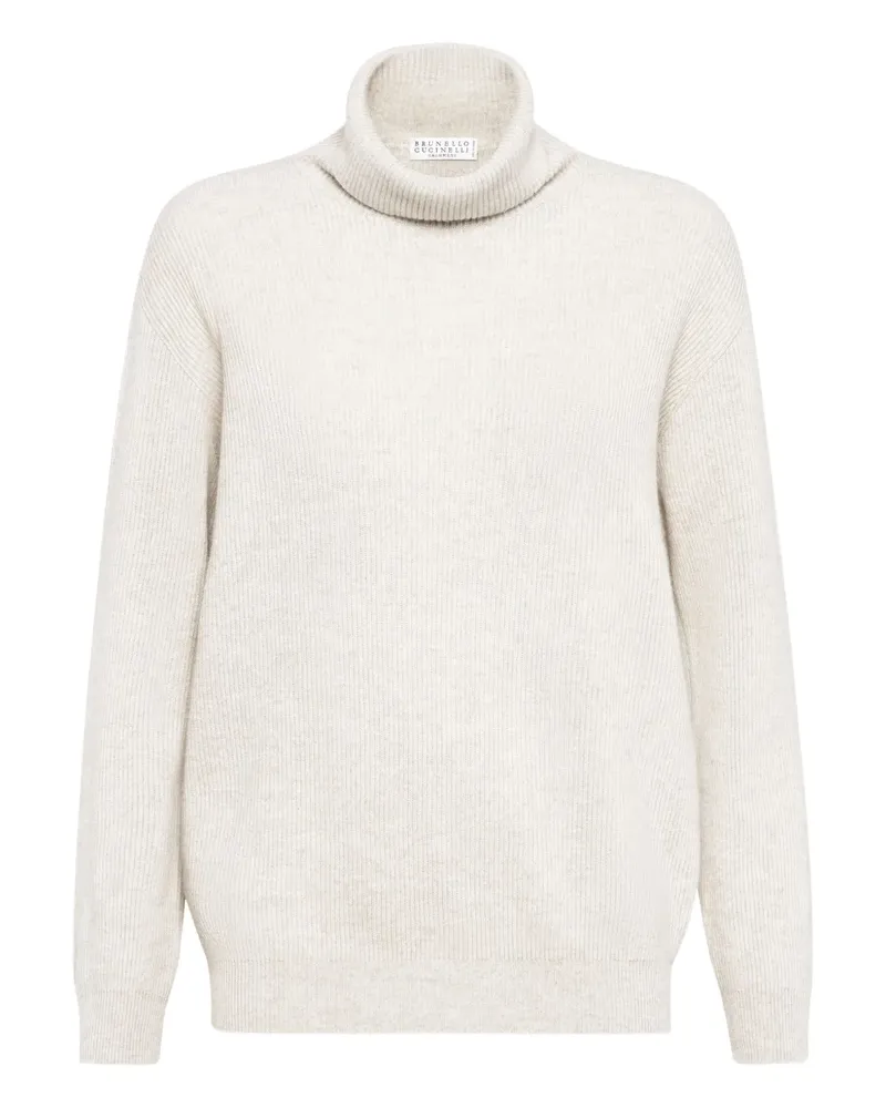 Brunello Cucinelli Gerippter Kaschmirpullover mit Rollkragen - Nude Nude