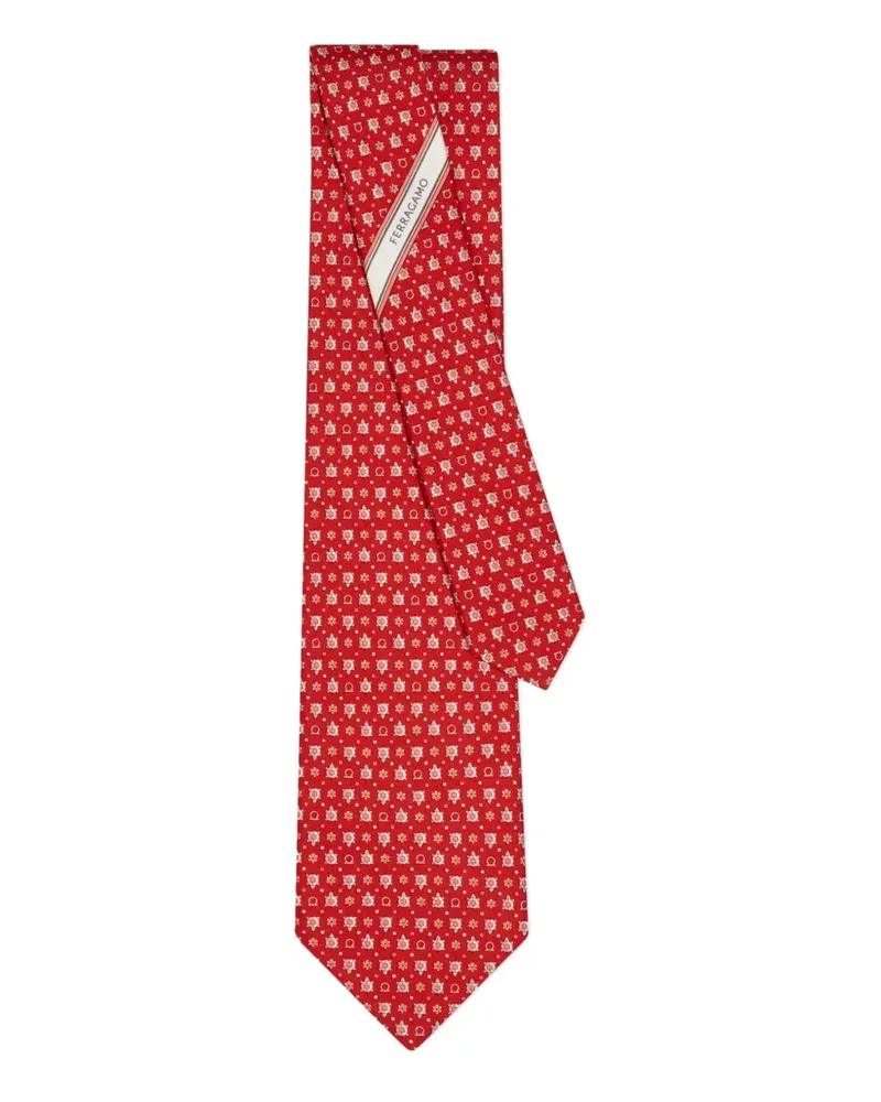 Ferragamo Seidenkrawatte mit Schildkröten-Print - Rot Rot