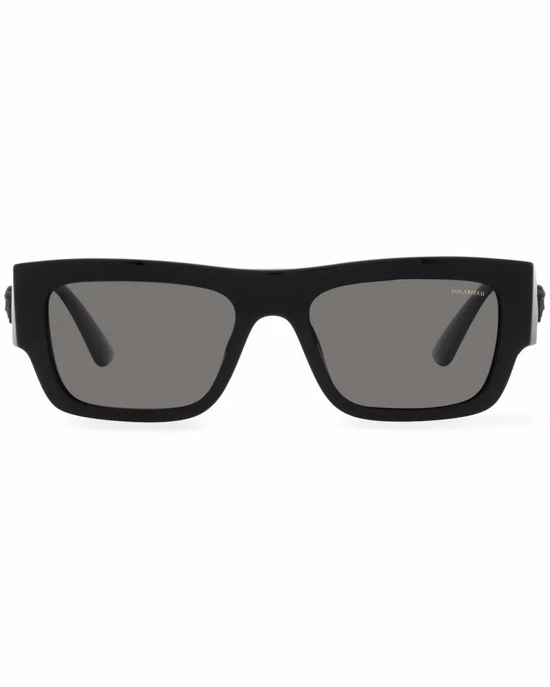 Versace Eckige Sonnenbrille mit Logo-Schild - Schwarz Schwarz