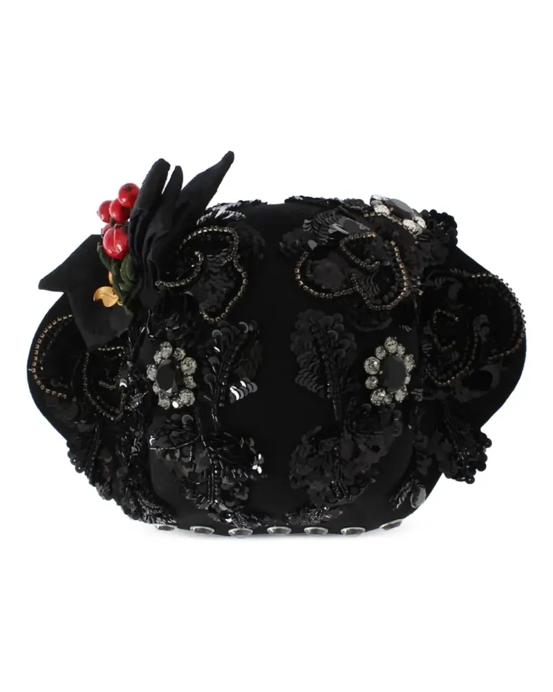 Dolce & Gabbana Kristallverzierter Hut mit Brosche - Schwarz Schwarz