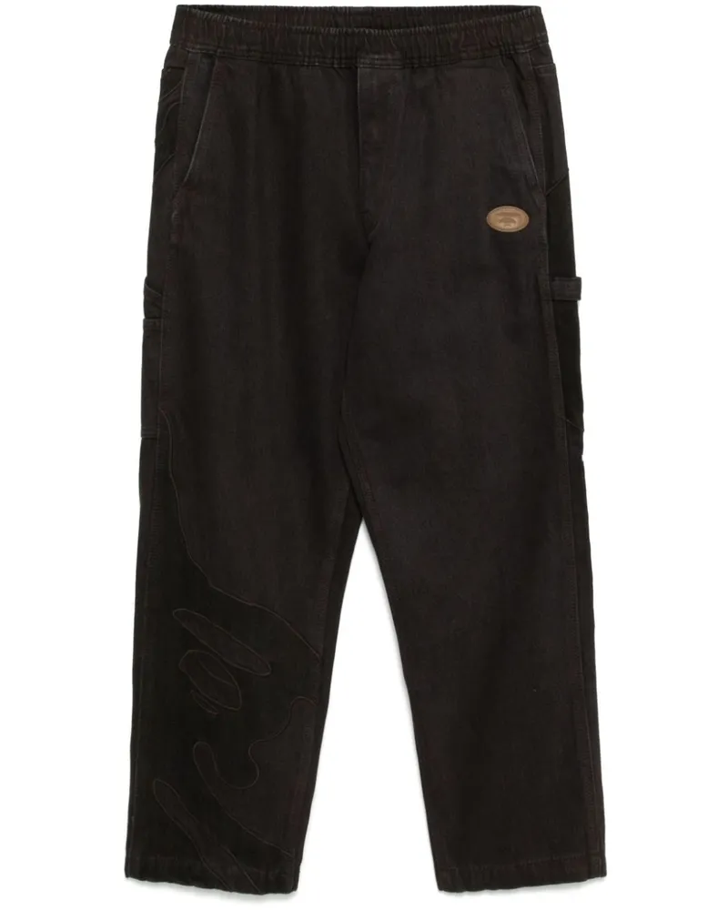 BAPE Gerade Hose mit Logo-Patch - Schwarz Schwarz