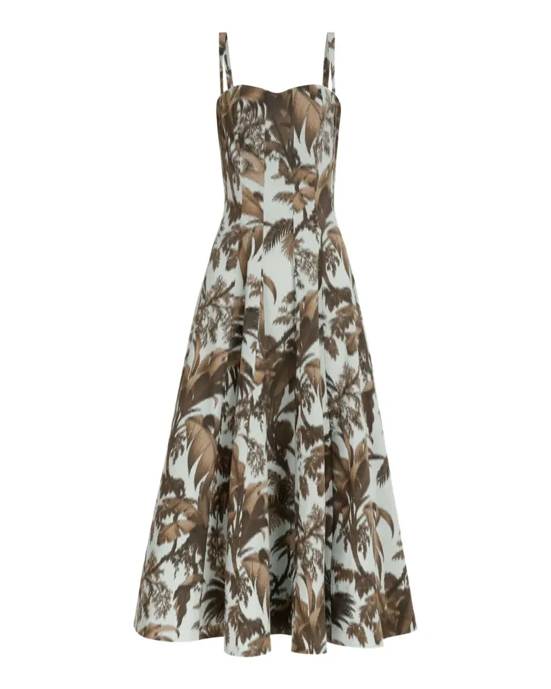 Oscar de la Renta Chiné palm leaves cotton poplin dress - Blau Blau