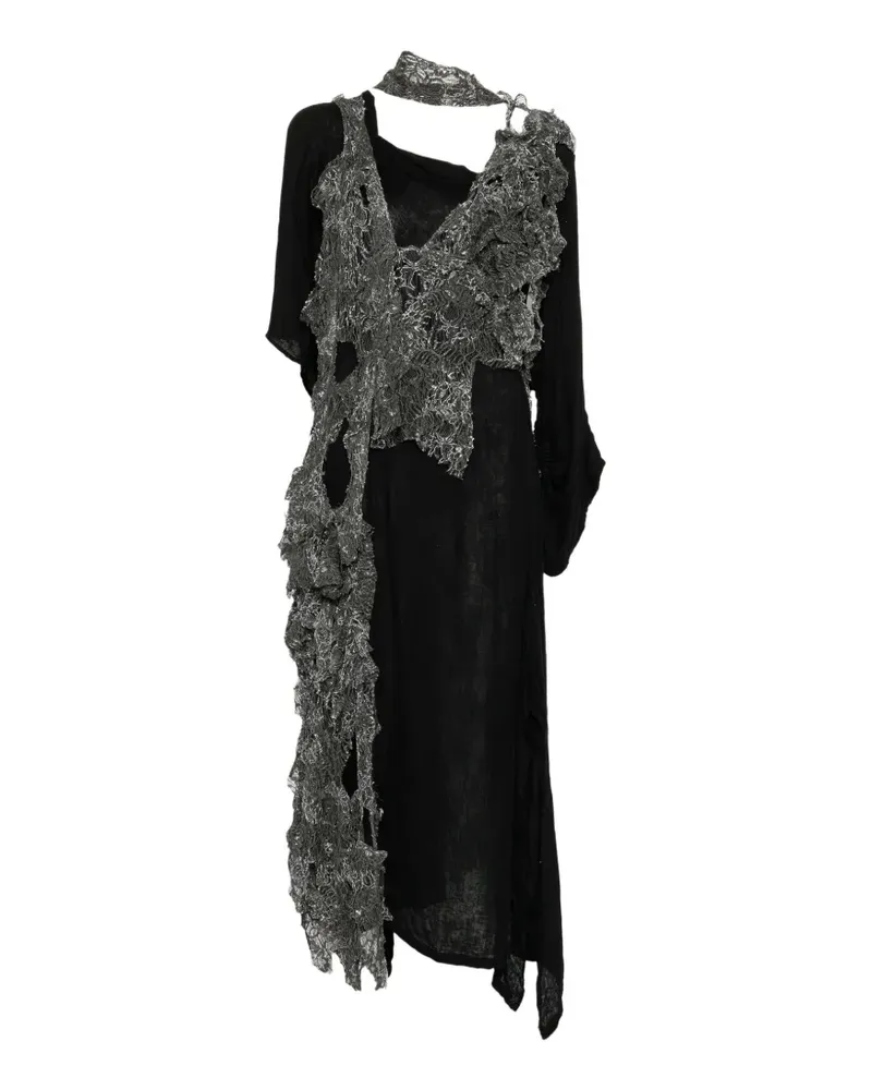 Yohji Yamamoto Kleid aus glitzernder Spitze im Layering-Look - Schwarz Schwarz