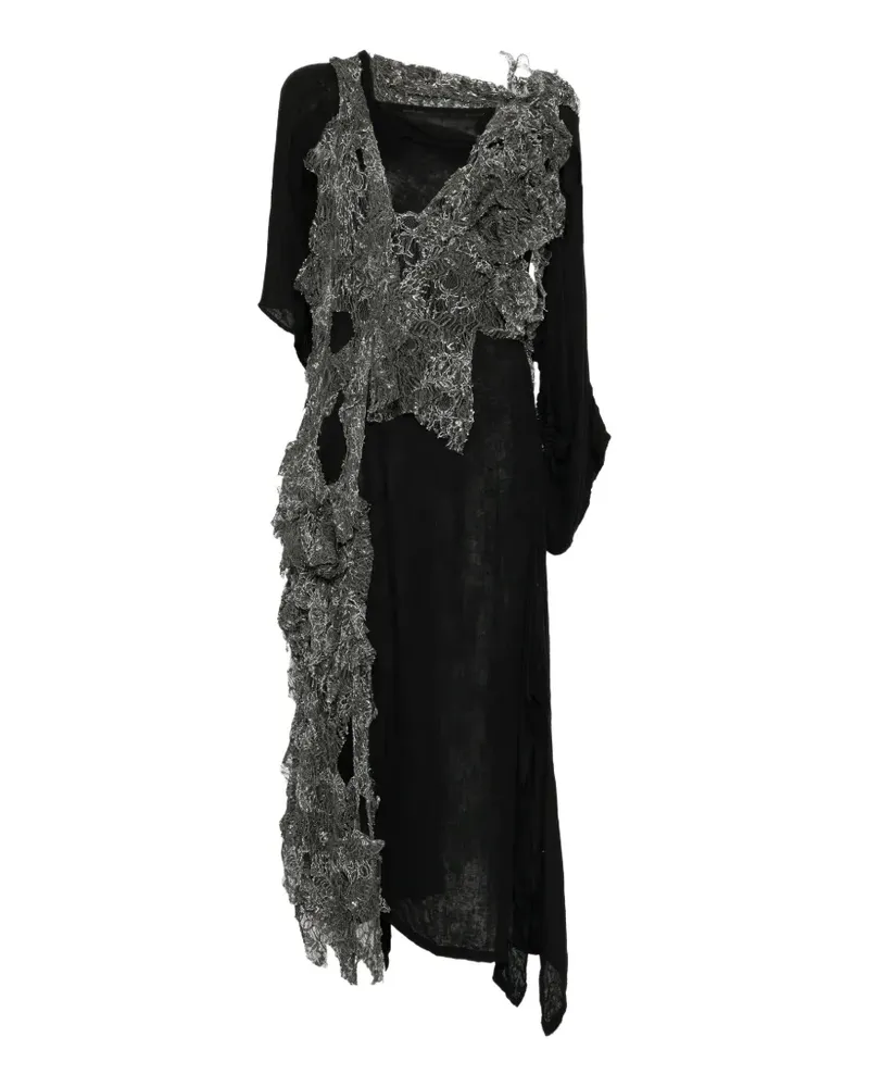 Yohji Yamamoto Kleid aus glitzernder Spitze im Layering-Look - Schwarz Schwarz