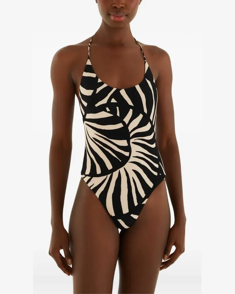 FARM Rio animal-print shell-detail swimsuit - Schwarz Schwarz
