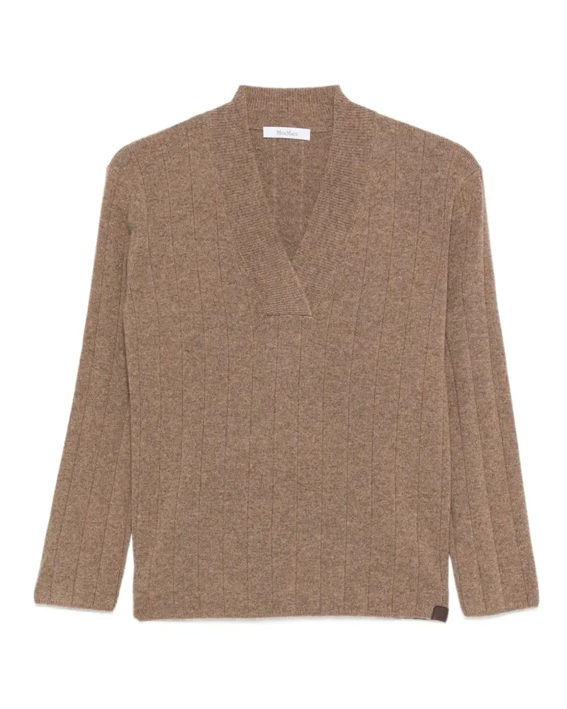 Max Mara Pullover mit geripptem V-Ausschnitt - Braun Braun