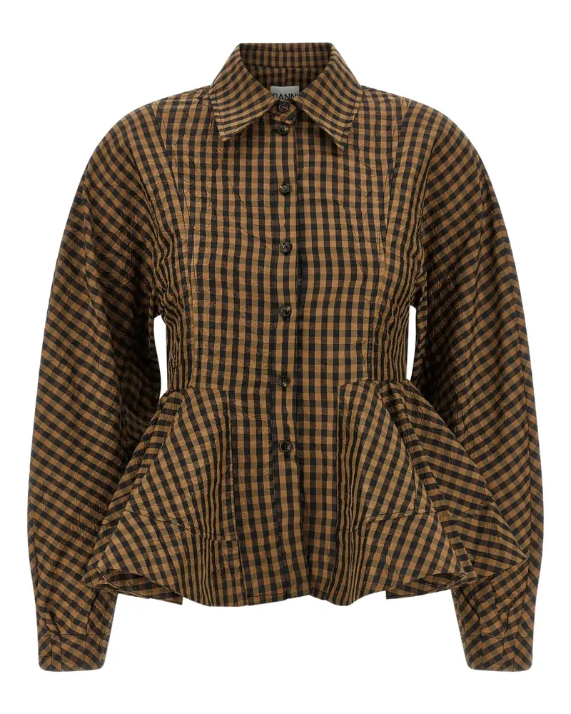 Ganni crinkled check-print shirt - Braun Braun