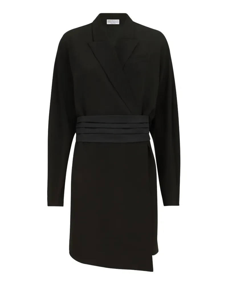 Brunello Cucinelli silk and acetate crêpe cady tuxedo dress with monili - Schwarz Schwarz