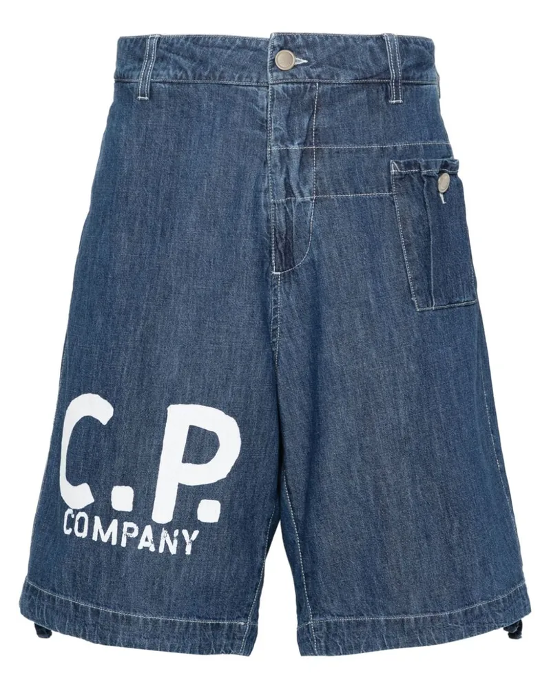 C.P. Company Jeans-Shorts mit Logo-Print Blau