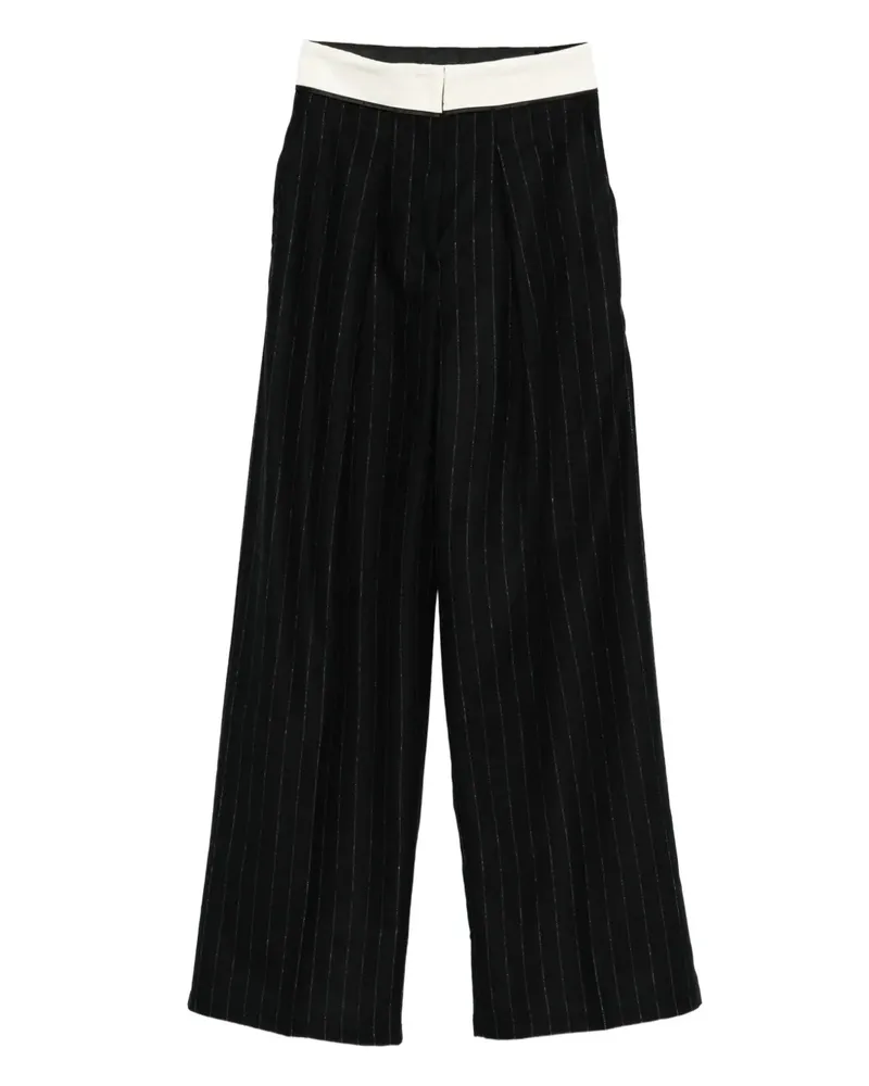 forte_forte Weite Hose mit Nadelstreifen - Schwarz Schwarz