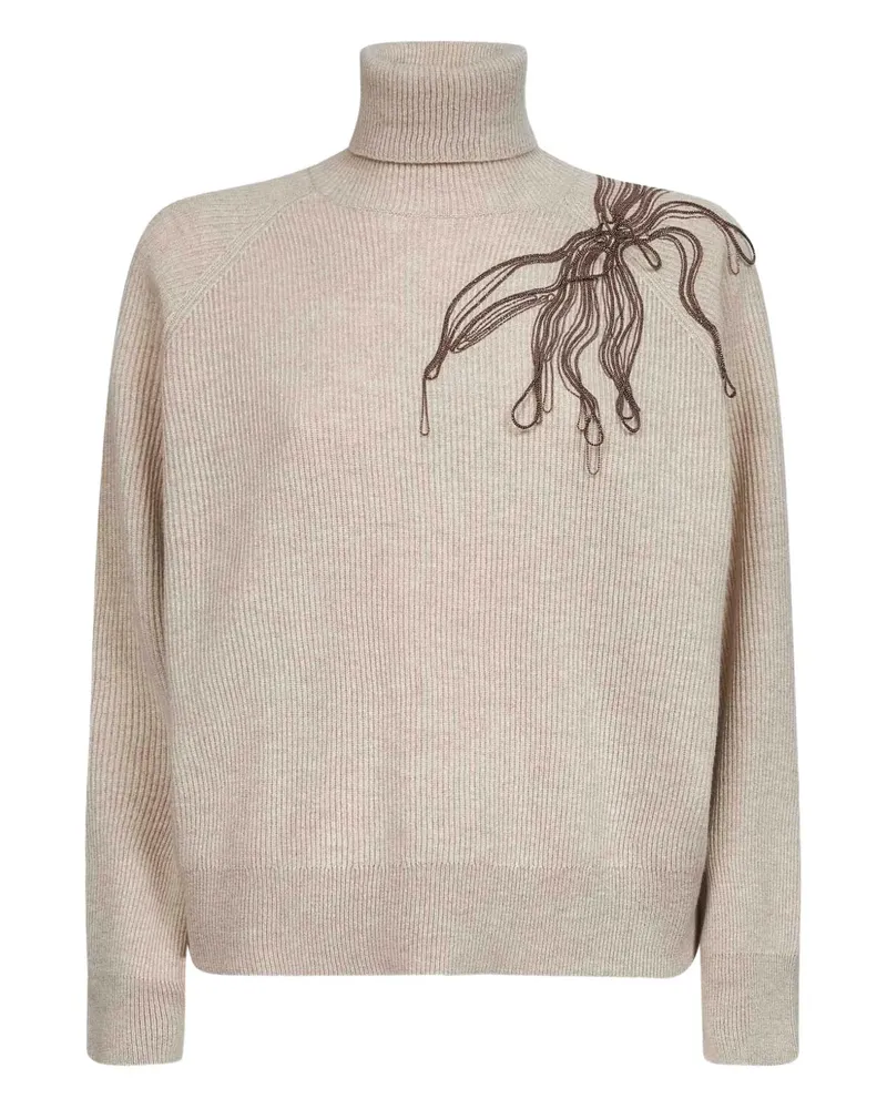 Brunello Cucinelli Bestickter Rollkragenpullover - Nude Nude