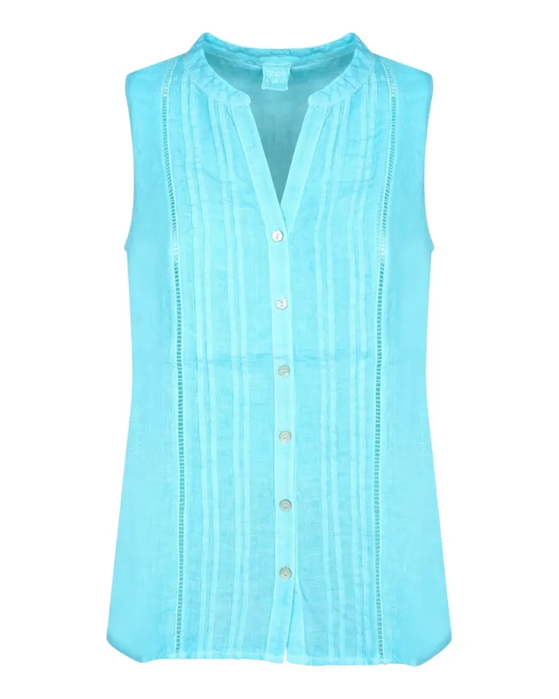 120% Lino pintuck-detail sleeveless top - Blau Blau