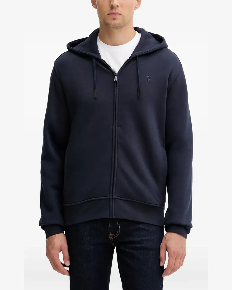 Trussardi logo-embroidered zip-up hoodie - Blau Blau