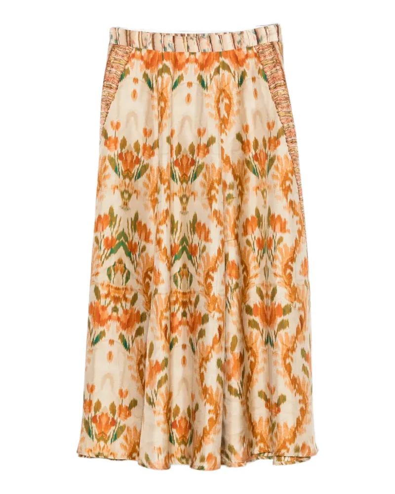 Pierre-Louis Mascia Aloe ikat-print midi skirt - Nude Nude