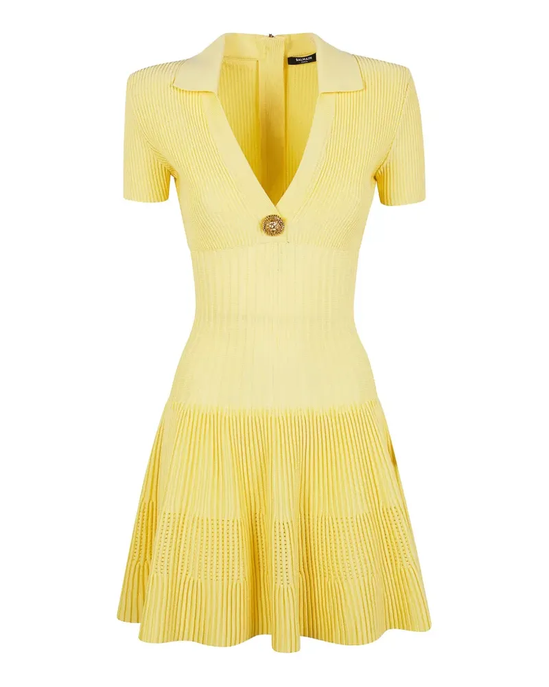 Balmain Geripptes Kleid mit Löwenknöpfen - Gelb Gelb