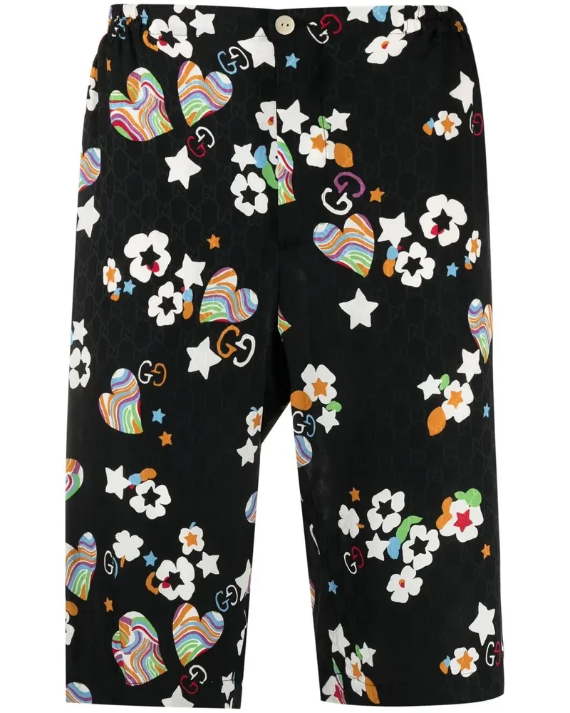 Gucci Knielange Shorts mit Monogramm-Print - Schwarz Schwarz