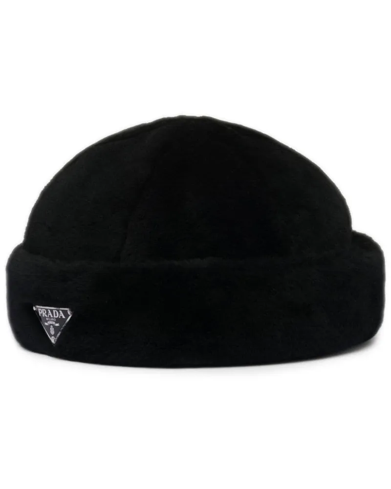 Prada Shearling-Mütze mit Logo - Schwarz Schwarz