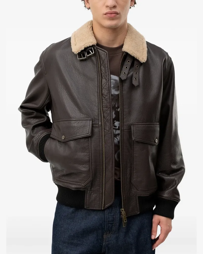HUGO BOSS shearling-collar leather jacket - Braun Braun