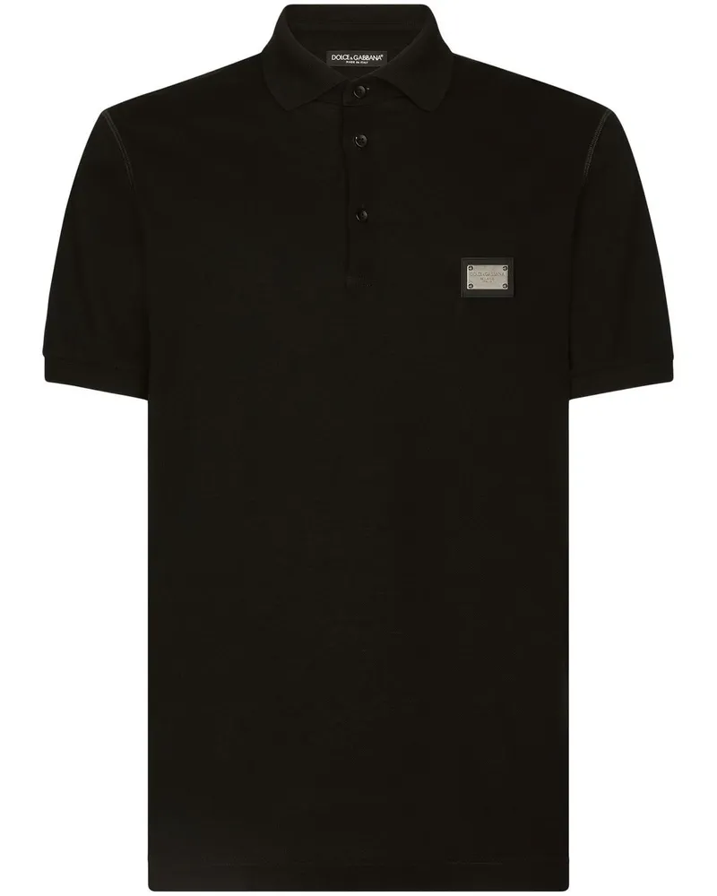 Dolce & Gabbana Pikee-Poloshirt mit Logo-Schild - Schwarz Schwarz